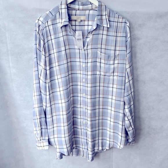Loft Plaid Tunic Rayon Shirt Top flowy fit  M L XL - Picture 7 of 8